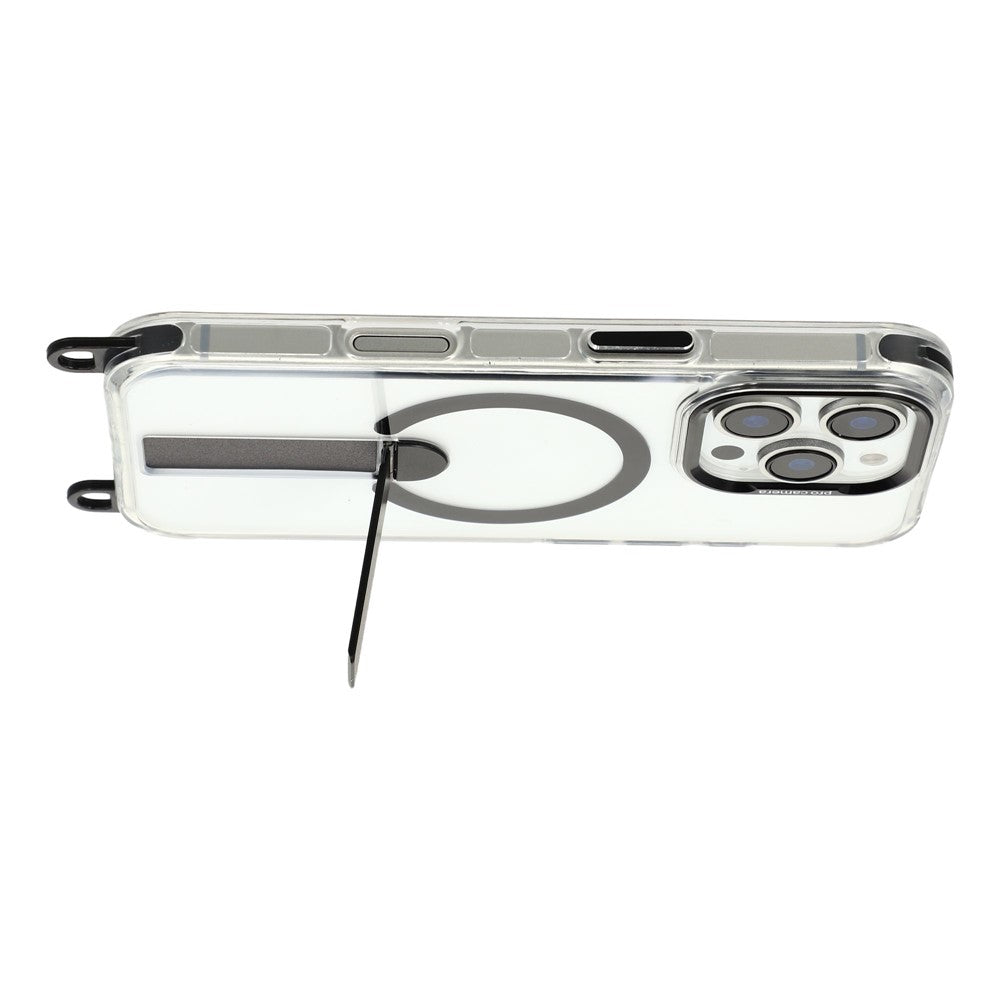 For iPhone 16 Pro Max Magnetic Case with Kickstand and 3-in-1 8mm 220cm Length Strap PC TPU Phone Cover