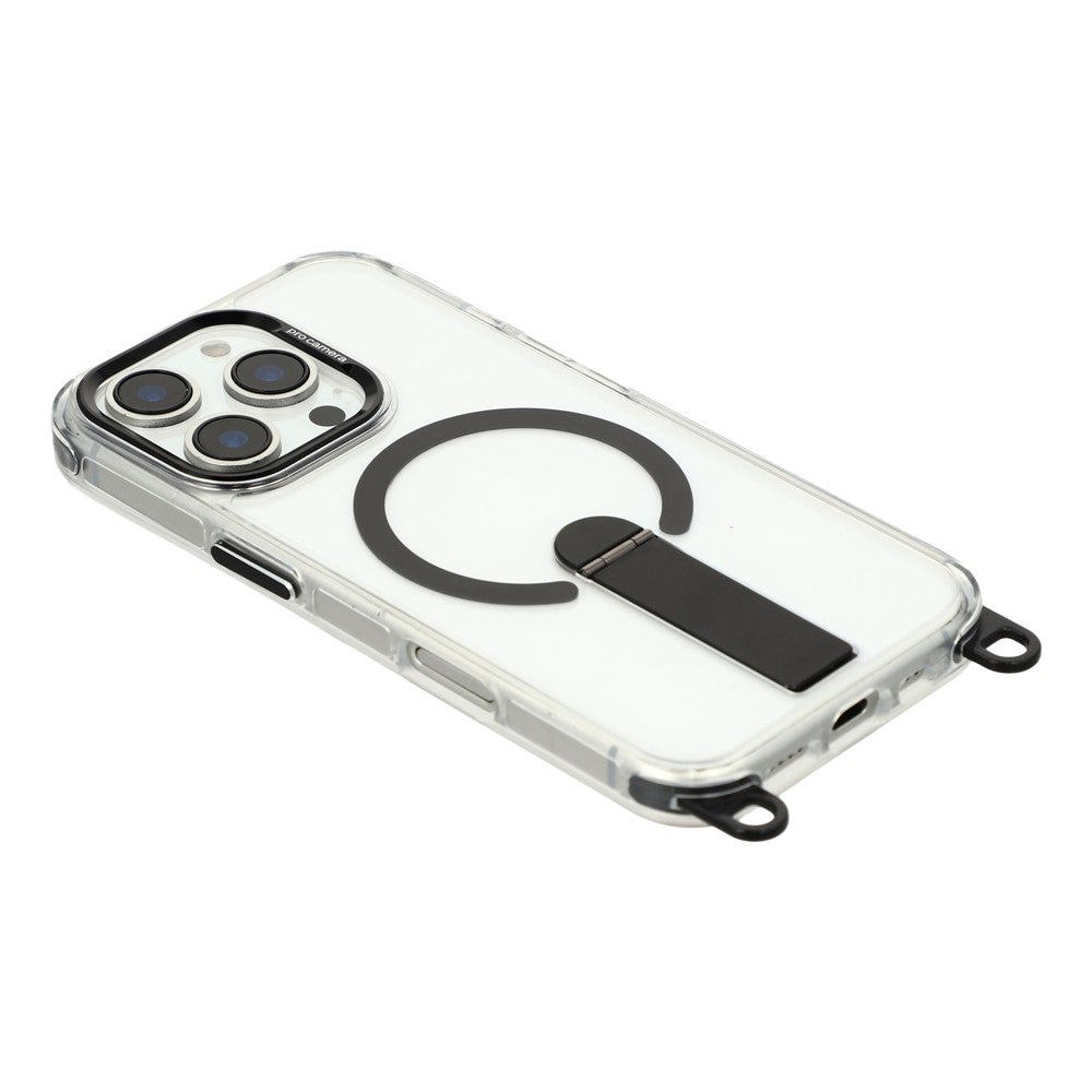 For iPhone 16 Pro Max Magnetic Case with Kickstand and 3-in-1 8mm 220cm Length Strap PC TPU Phone Cover