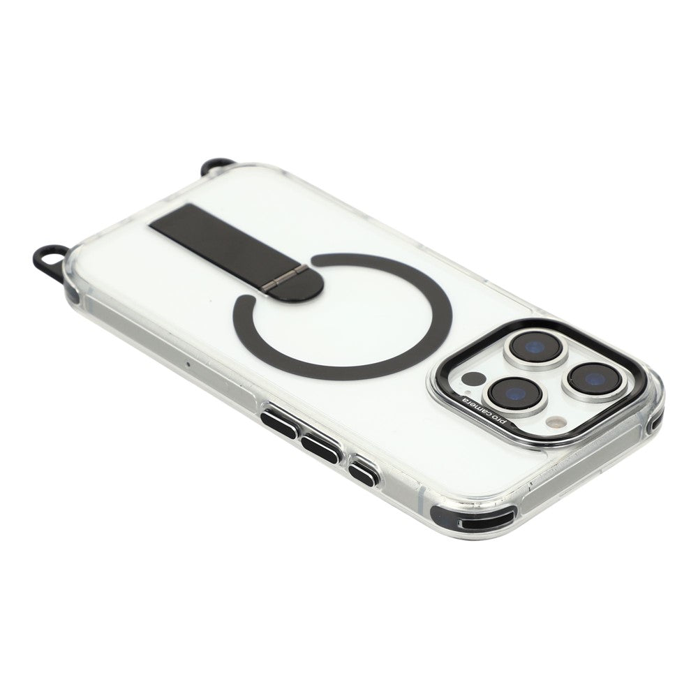 For iPhone 16 Pro Max Magnetic Case with Kickstand and 3-in-1 8mm 220cm Length Strap PC TPU Phone Cover