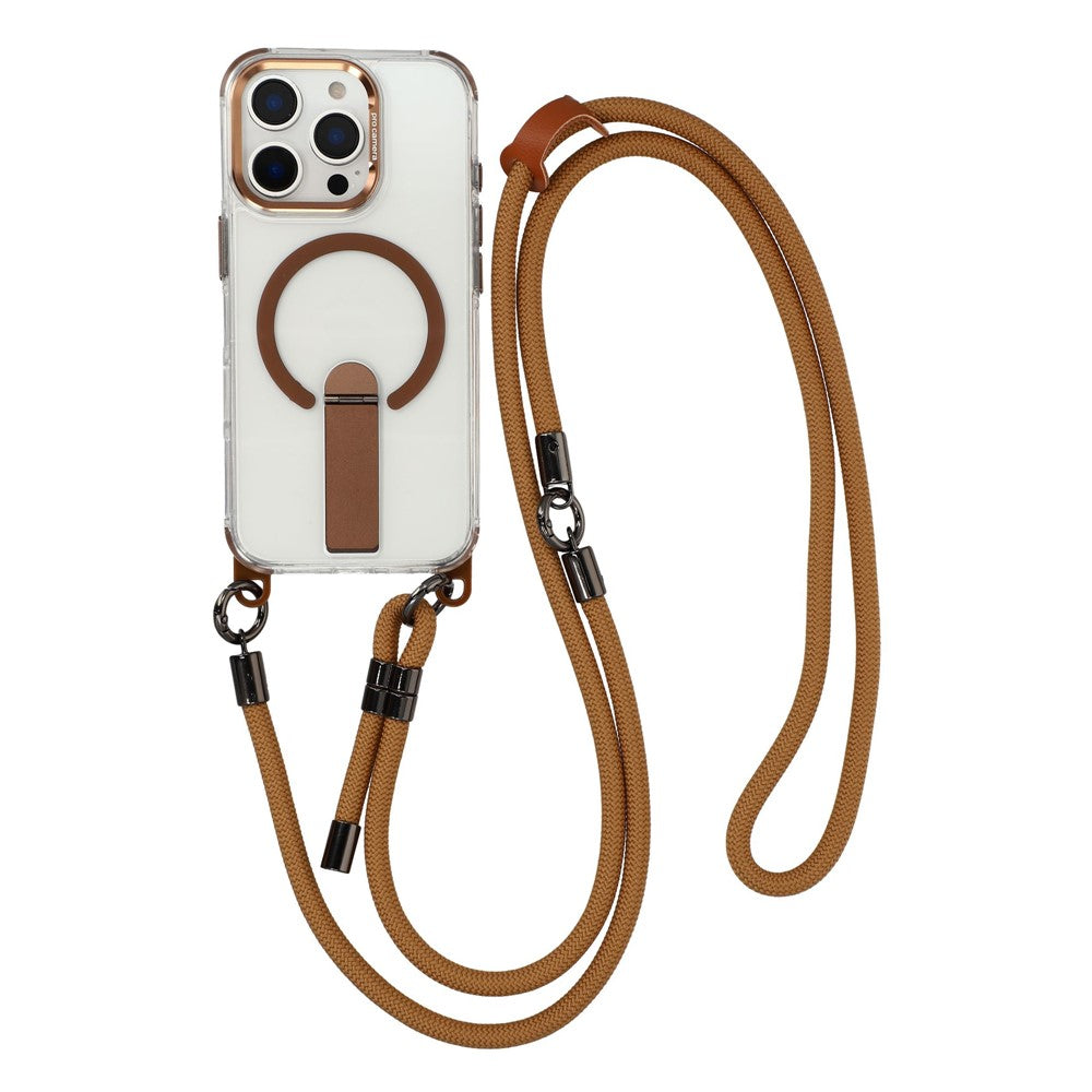For iPhone 16 Pro Max Magnetic Case with Kickstand and 3-in-1 8mm 220cm Length Strap PC TPU Phone Cover