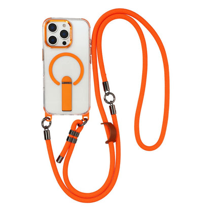 For iPhone 16 Pro Max Magnetic Case with Kickstand and 3-in-1 8mm 220cm Length Strap PC TPU Phone Cover