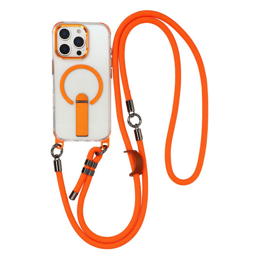 For iPhone 16 Pro Max Magnetic Case with Kickstand and 3-in-1 8mm 220cm Length Strap PC TPU Phone Cover