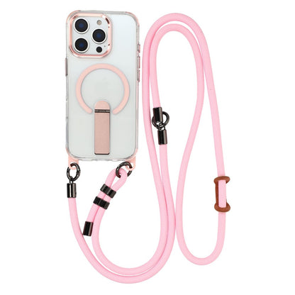 For iPhone 16 Pro Max Magnetic Case with Kickstand and 3-in-1 8mm 220cm Length Strap PC TPU Phone Cover