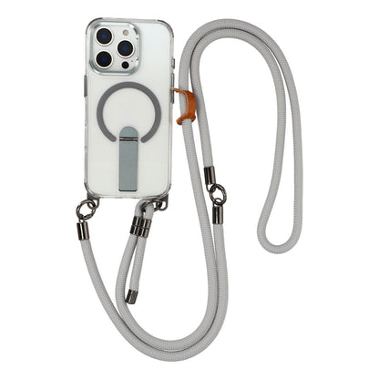 For iPhone 16 Pro Max Magnetic Case with Kickstand and 3-in-1 8mm 220cm Length Strap PC TPU Phone Cover