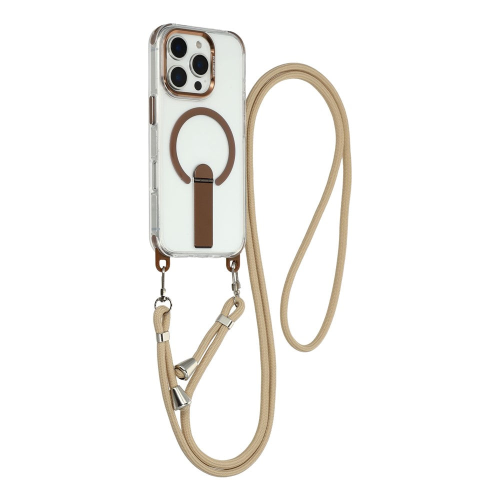For iPhone 16 Pro Max Magnetic Phone Case with Kickstand and 2-in-1 6mm 150cm Length Strap PC TPU Phone Cover