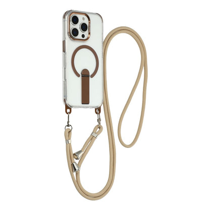 For iPhone 16 Pro Max Magnetic Phone Case with Kickstand and 2-in-1 6mm 150cm Length Strap PC TPU Phone Cover