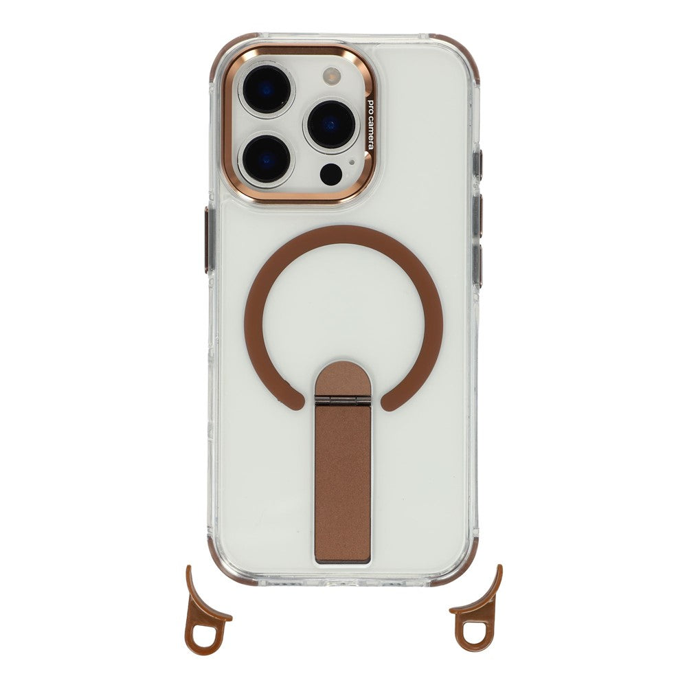 For iPhone 16 Pro Max Magnetic Phone Case with Kickstand and 2-in-1 6mm 150cm Length Strap PC TPU Phone Cover