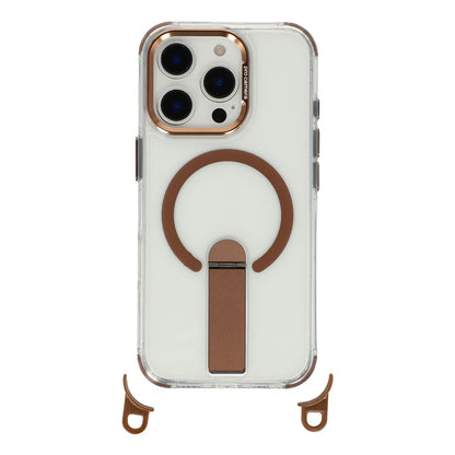 For iPhone 16 Pro Max Magnetic Phone Case with Kickstand and 2-in-1 6mm 150cm Length Strap PC TPU Phone Cover
