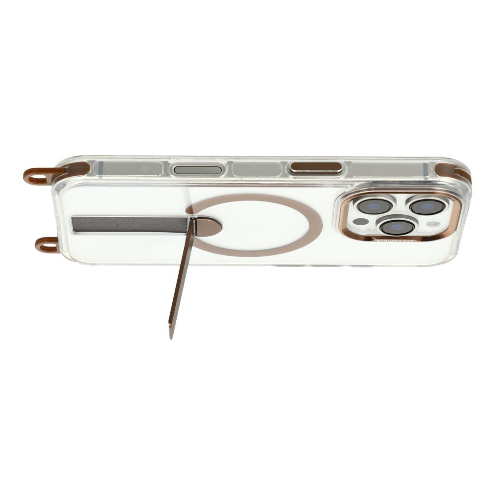 For iPhone 16 Pro Max Magnetic Phone Case with Kickstand and 2-in-1 6mm 150cm Length Strap PC TPU Phone Cover
