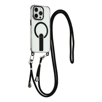 For iPhone 16 Pro Max Magnetic Phone Case with Kickstand and 2-in-1 6mm 150cm Length Strap PC TPU Phone Cover