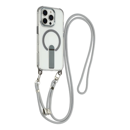 For iPhone 16 Pro Max Magnetic Phone Case with Kickstand and 2-in-1 6mm 150cm Length Strap PC TPU Phone Cover
