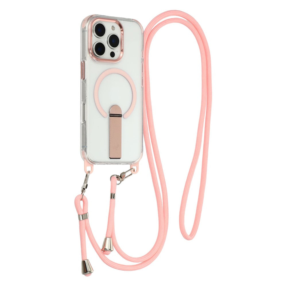 For iPhone 16 Pro Max Magnetic Phone Case with Kickstand and 2-in-1 6mm 150cm Length Strap PC TPU Phone Cover