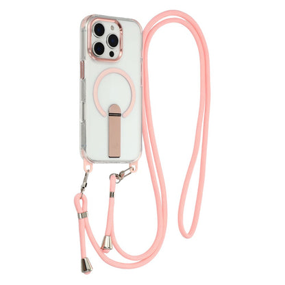 For iPhone 16 Pro Max Magnetic Phone Case with Kickstand and 2-in-1 6mm 150cm Length Strap PC TPU Phone Cover