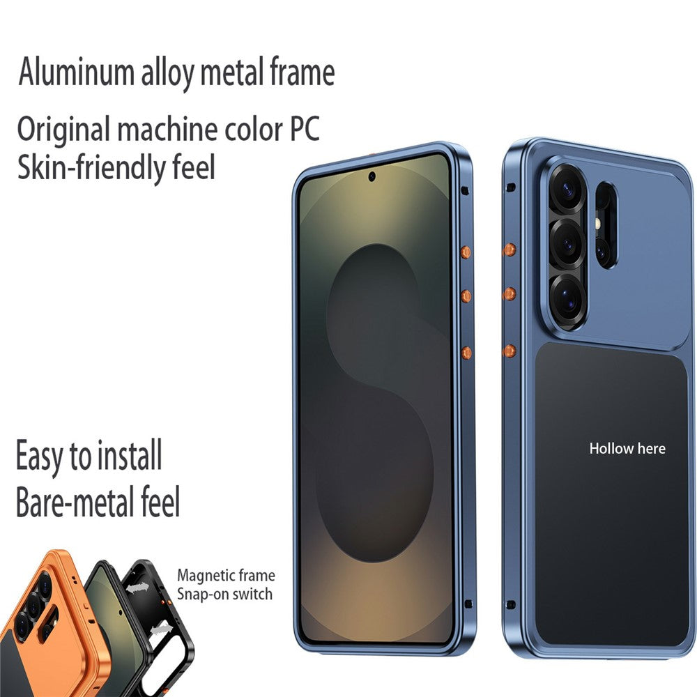 For Samsung Galaxy S25 Ultra Metal Frame Case Magnetic Snap On Frame PC Hollow Back Heat Dissipation Shockproof Cover