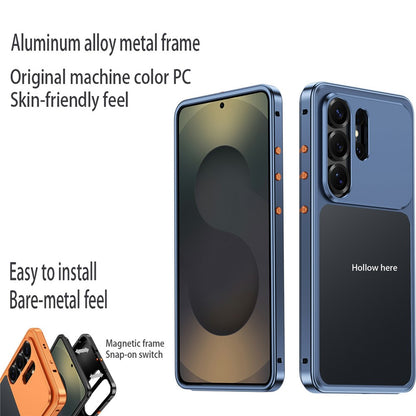 For Samsung Galaxy S25 Ultra Metal Frame Case Magnetic Snap On Frame PC Hollow Back Heat Dissipation Shockproof Cover