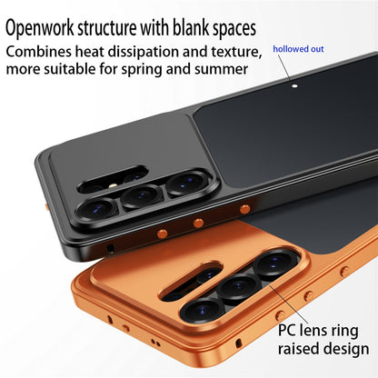 For Samsung Galaxy S25 Ultra Metal Frame Case Magnetic Snap On Frame PC Hollow Back Heat Dissipation Shockproof Cover