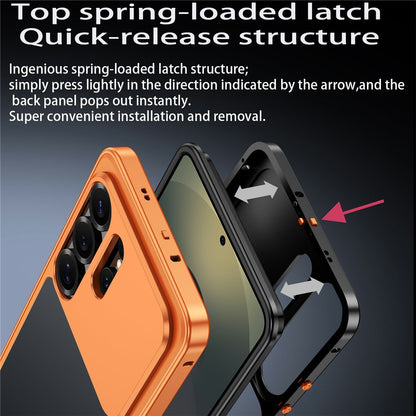 For Samsung Galaxy S25 Ultra Metal Frame Case Magnetic Snap On Frame PC Hollow Back Heat Dissipation Shockproof Cover