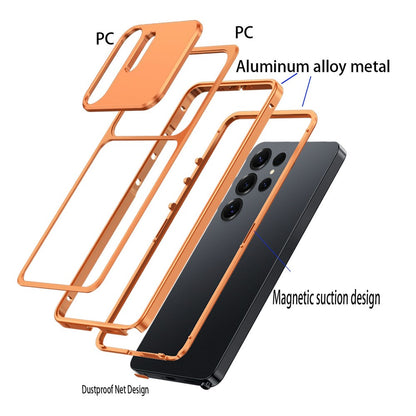 For Samsung Galaxy S25 Ultra Metal Frame Case Magnetic Snap On Frame PC Hollow Back Heat Dissipation Shockproof Cover