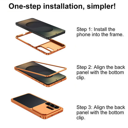For Samsung Galaxy S25 Ultra Metal Frame Case Magnetic Snap On Frame PC Hollow Back Heat Dissipation Shockproof Cover