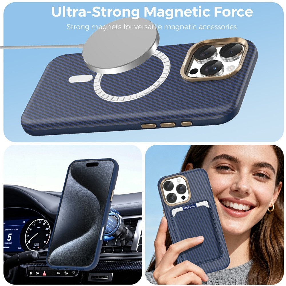 For iPhone 15 Pro Max Case Compatible with MagSafe Carbon Fiber Texture Shockproof Leather TPU PC Protective Cover