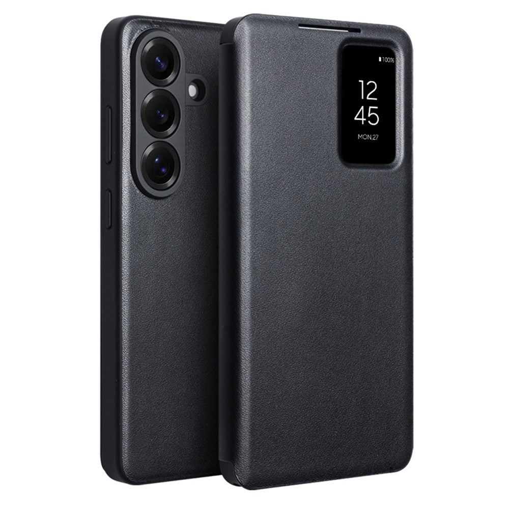 QIALINO For Samsung Galaxy S26+ Case View Window Genuine Cow Leather Flip Phone Cover (APP Version)