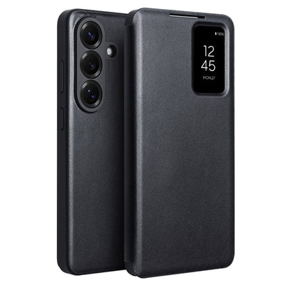 QIALINO For Samsung Galaxy S26+ Case View Window Genuine Cow Leather Flip Phone Cover (APP Version)