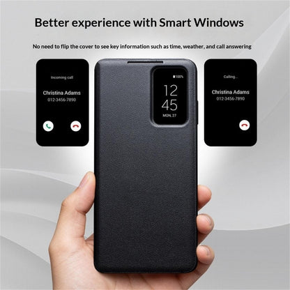 QIALINO For Samsung Galaxy S26+ Case View Window Genuine Cow Leather Flip Phone Cover (APP Version)