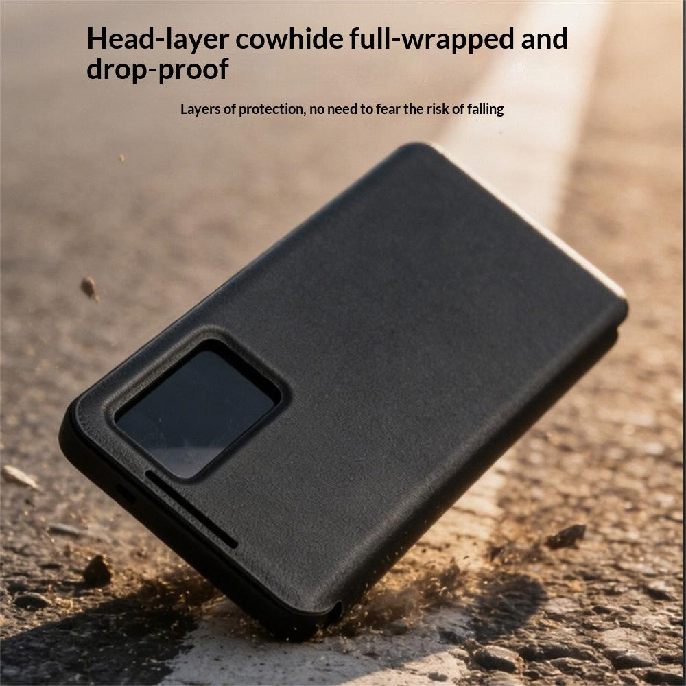 QIALINO For Samsung Galaxy S26+ Case View Window Genuine Cow Leather Flip Phone Cover (APP Version)