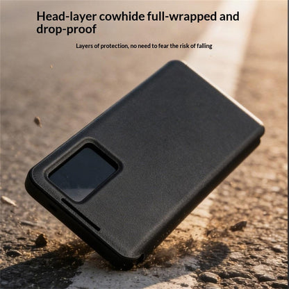 QIALINO For Samsung Galaxy S26+ Case View Window Genuine Cow Leather Flip Phone Cover (APP Version)