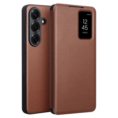 QIALINO For Samsung Galaxy S26+ Case View Window Genuine Cow Leather Flip Phone Cover (APP Version)