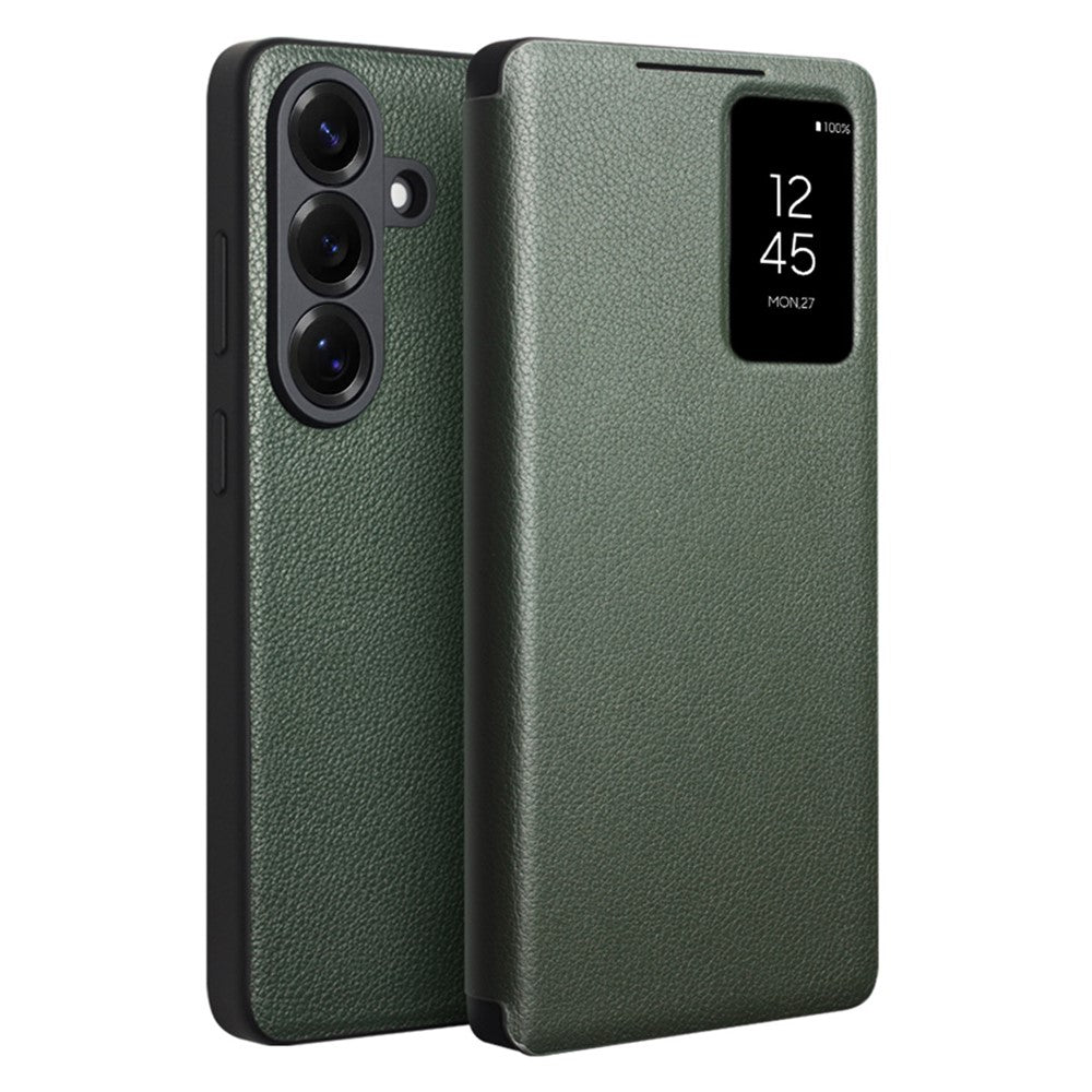 QIALINO For Samsung Galaxy S26+ Case View Window Genuine Cow Leather Flip Phone Cover (APP Version)