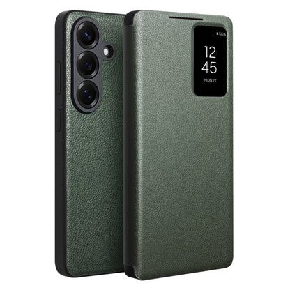 QIALINO For Samsung Galaxy S26+ Case View Window Genuine Cow Leather Flip Phone Cover (APP Version)