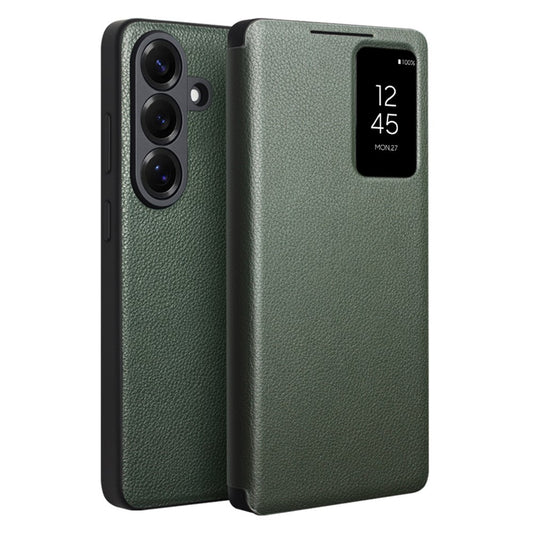 QIALINO For Samsung Galaxy S26+ Case View Window Genuine Cow Leather Flip Phone Cover (APP Version)
