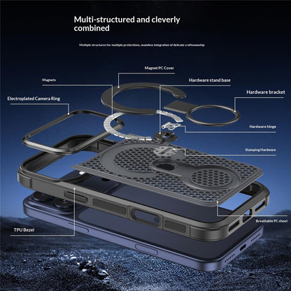 For iPhone 17 Pro Magnetic Case with 360° Rotating Ring Kickstand Heat Dissipation Honeycomb PC TPU Cover Compatible with Magsafe
