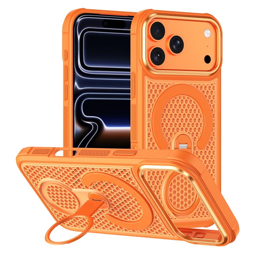 For iPhone 17 Pro Magnetic Case with 360° Rotating Ring Kickstand Heat Dissipation Honeycomb PC TPU Cover Compatible with Magsafe