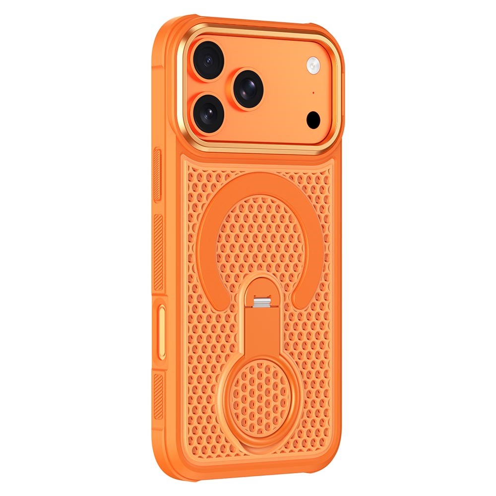For iPhone 17 Pro Magnetic Case with 360° Rotating Ring Kickstand Heat Dissipation Honeycomb PC TPU Cover Compatible with Magsafe
