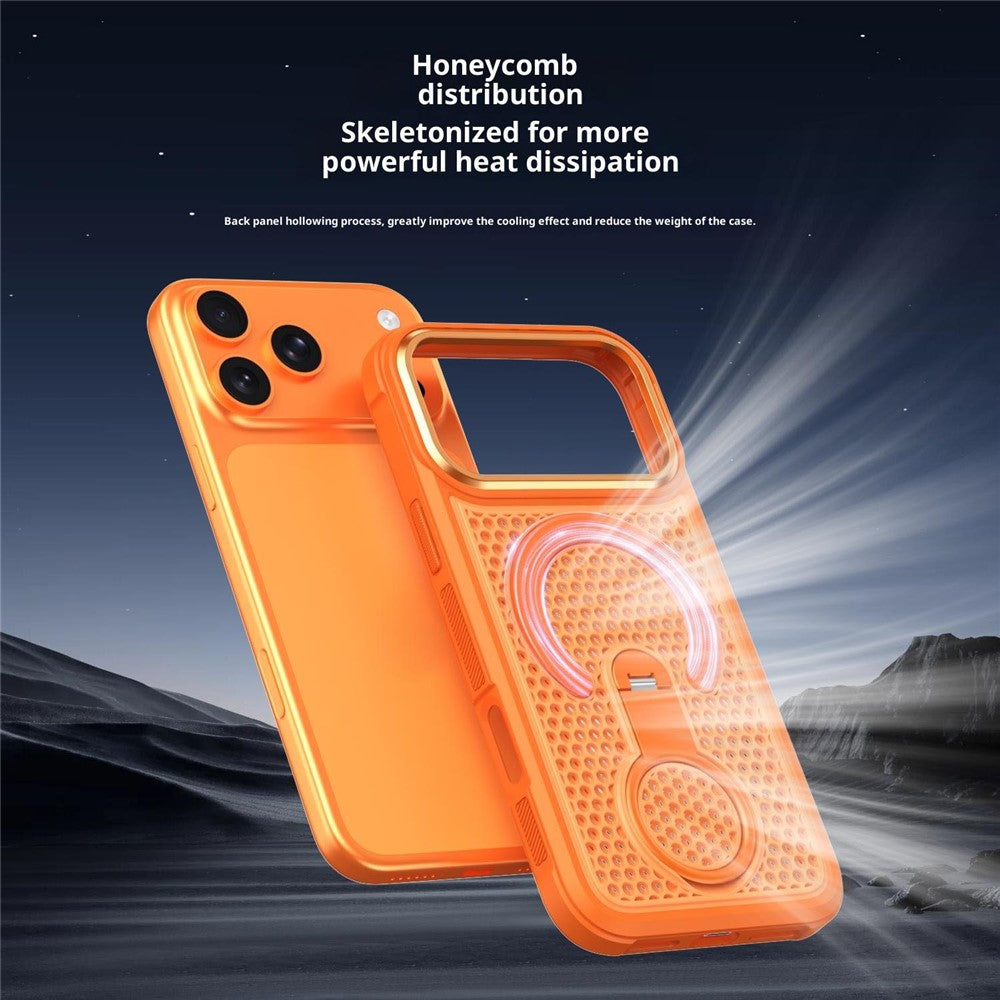 For iPhone 17 Pro Magnetic Case with 360° Rotating Ring Kickstand Heat Dissipation Honeycomb PC TPU Cover Compatible with Magsafe