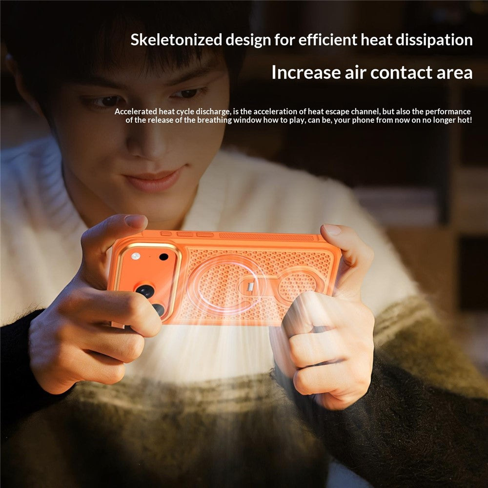 For iPhone 17 Pro Magnetic Case with 360° Rotating Ring Kickstand Heat Dissipation Honeycomb PC TPU Cover Compatible with Magsafe