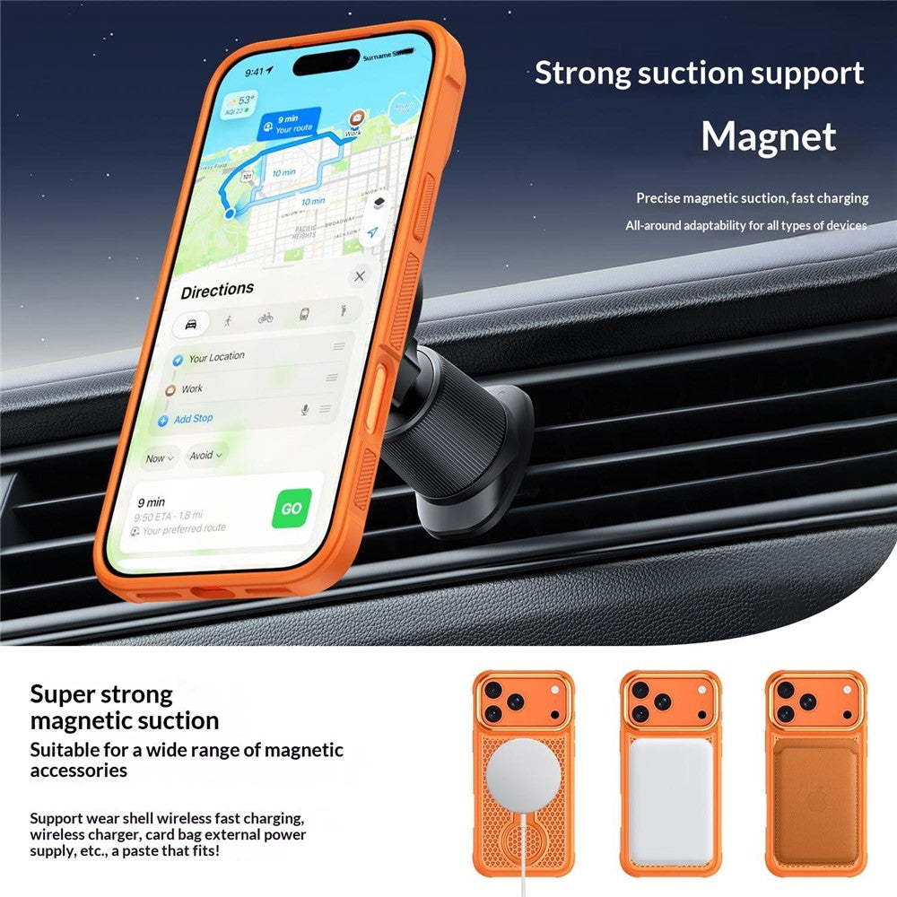 For iPhone 17 Pro Magnetic Case with 360° Rotating Ring Kickstand Heat Dissipation Honeycomb PC TPU Cover Compatible with Magsafe