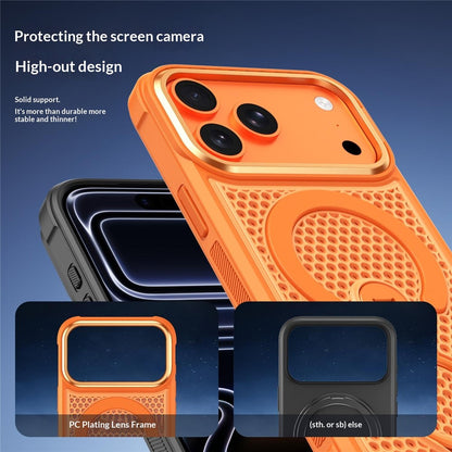 For iPhone 17 Pro Magnetic Case with 360° Rotating Ring Kickstand Heat Dissipation Honeycomb PC TPU Cover Compatible with Magsafe