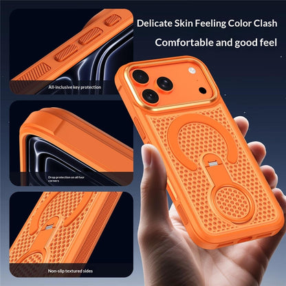 For iPhone 17 Pro Magnetic Case with 360° Rotating Ring Kickstand Heat Dissipation Honeycomb PC TPU Cover Compatible with Magsafe