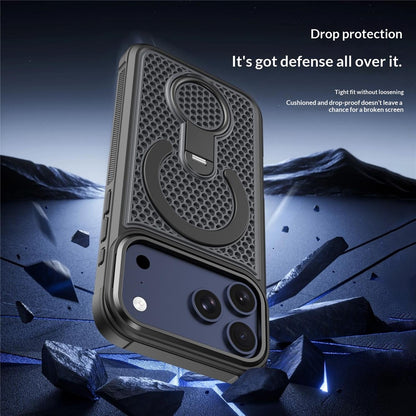 For iPhone 17 Pro Magnetic Case with 360° Rotating Ring Kickstand Heat Dissipation Honeycomb PC TPU Cover Compatible with Magsafe