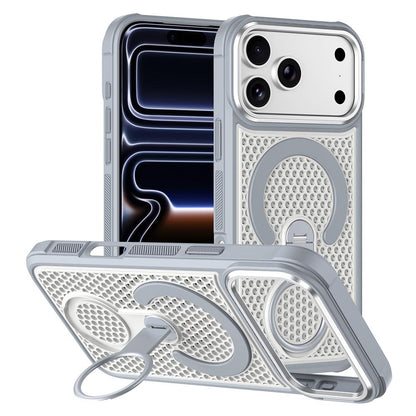 For iPhone 17 Pro Magnetic Case with 360° Rotating Ring Kickstand Heat Dissipation Honeycomb PC TPU Cover Compatible with Magsafe