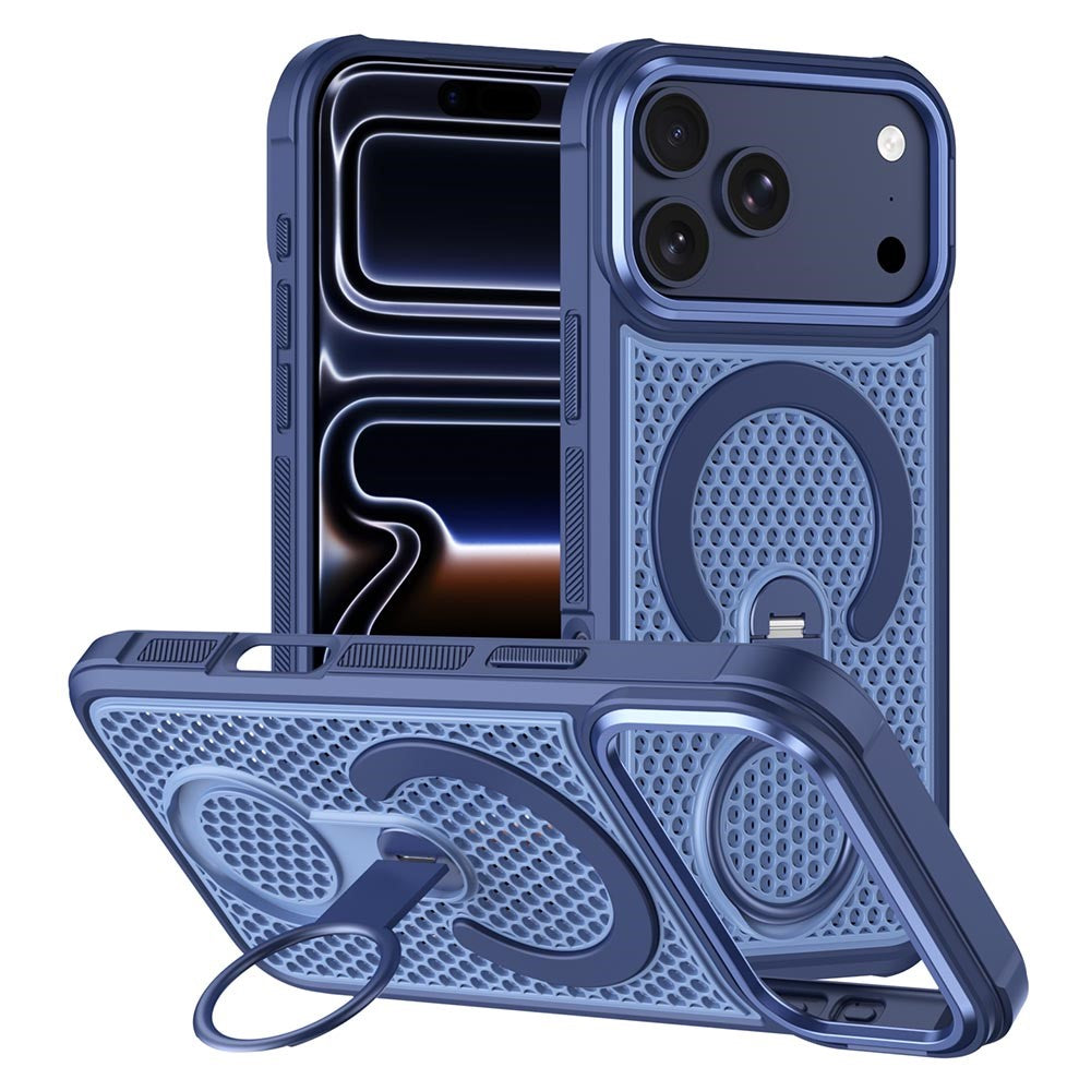 For iPhone 17 Pro Magnetic Case with 360° Rotating Ring Kickstand Heat Dissipation Honeycomb PC TPU Cover Compatible with Magsafe