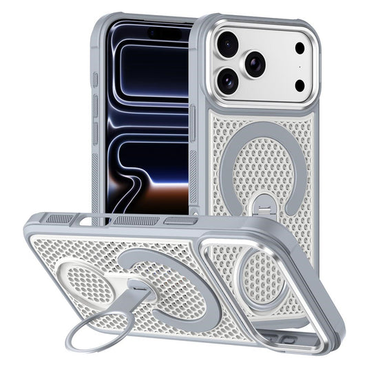 For iPhone 17 Pro Max Magnetic Case with 360° Rotating Ring Kickstand Heat Dissipation Honeycomb PC TPU Cover Compatible with Magsafe