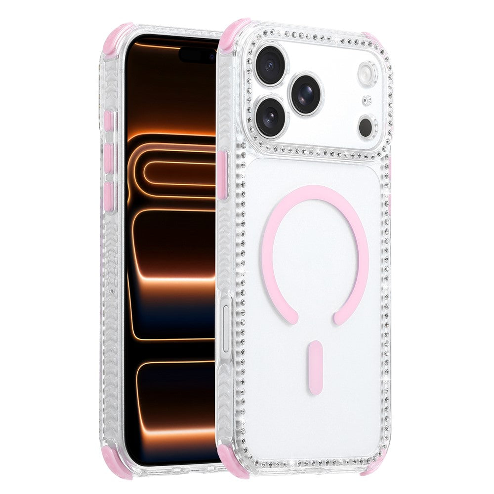 For iPhone 17 Pro Magnetic Case Diamond Edge Design Clear Cover with 70-140cm Adjustable Lanyard Compatible with Magsafe