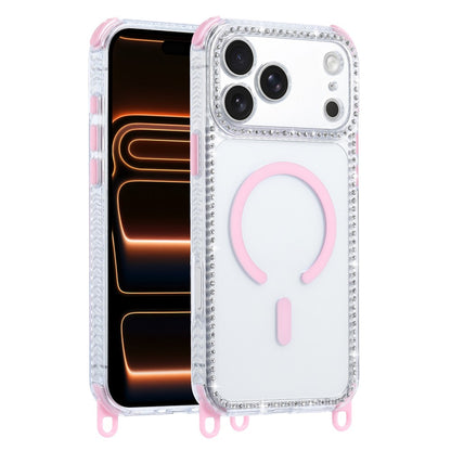 For iPhone 17 Pro Magnetic Case Diamond Edge Design Clear Cover with 70-140cm Adjustable Lanyard Compatible with Magsafe