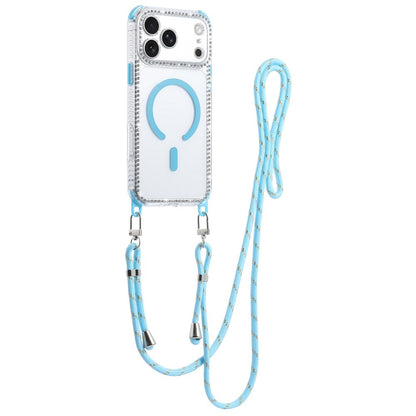 For iPhone 17 Pro Magnetic Case Diamond Edge Design Clear Cover with 70-140cm Adjustable Lanyard Compatible with Magsafe
