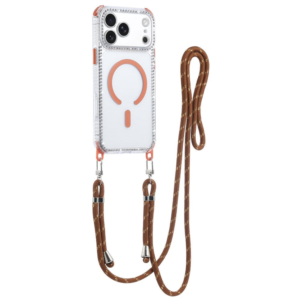 For iPhone 17 Pro Magnetic Case Diamond Edge Design Clear Cover with 70-140cm Adjustable Lanyard Compatible with Magsafe