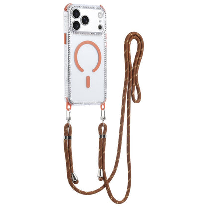 For iPhone 17 Pro Magnetic Case Diamond Edge Design Clear Cover with 70-140cm Adjustable Lanyard Compatible with Magsafe